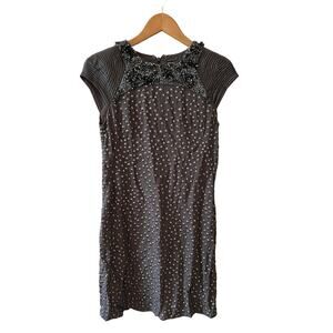 French Connection gray silk gunmetal sequin and beaded mini dress 4